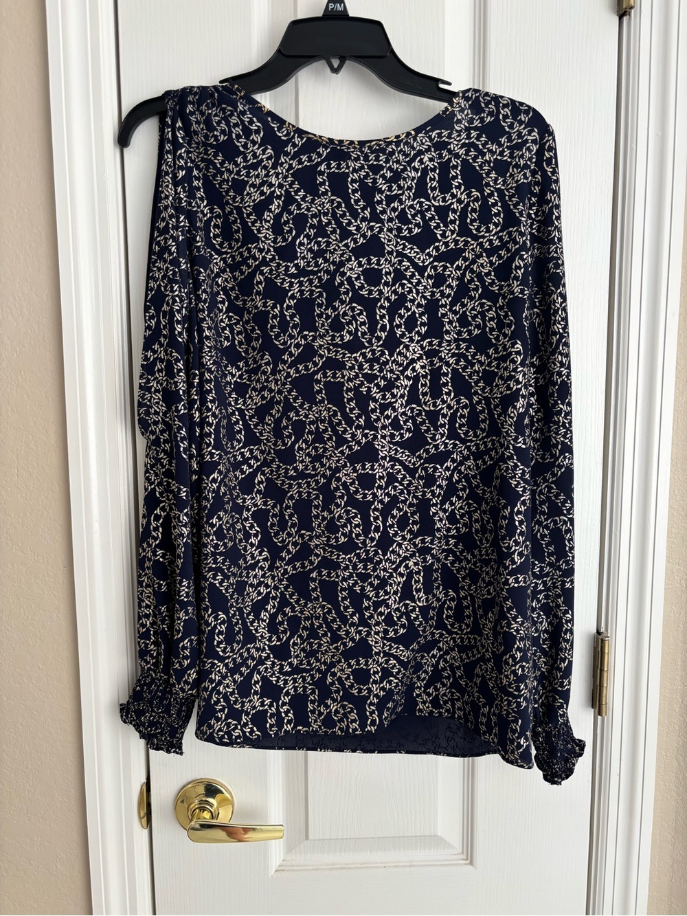 Michael Kors Navy Chain-Print Long-Sleeve Women's Top